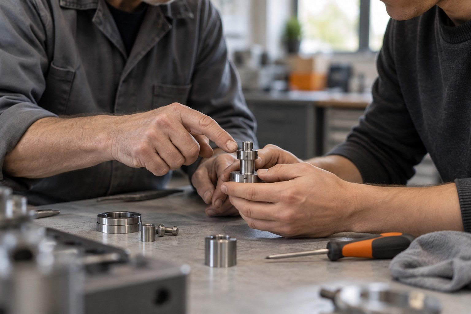 Hands-on coaching while working through a small mechanical assembly